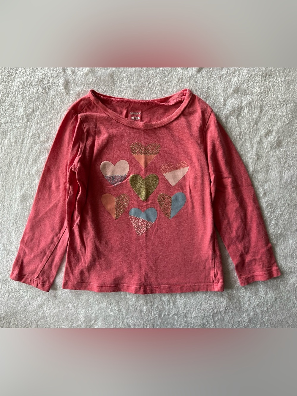 Carter’s Glitter Hearts Graphic Long Sleeve Shirt Pink Toddler Girls Size 3T